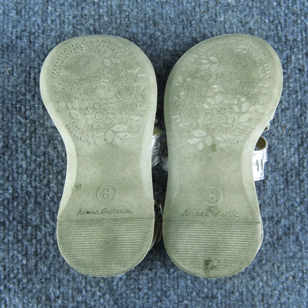 Hanna Andersson Girls Strappy Size T‎ 8 Medium Shoes Silver Synthetic Zip